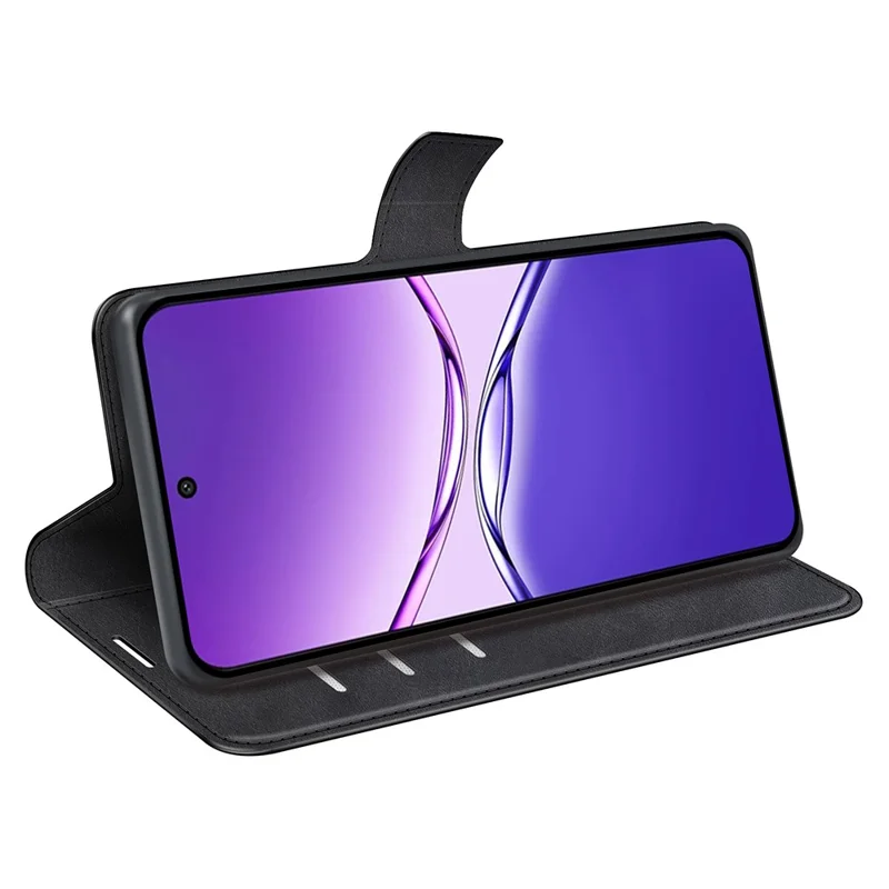 For Oppo F29 Pro 5G Stand Case Anti-Scratch Calf Texture Leather Phone Cover - Black