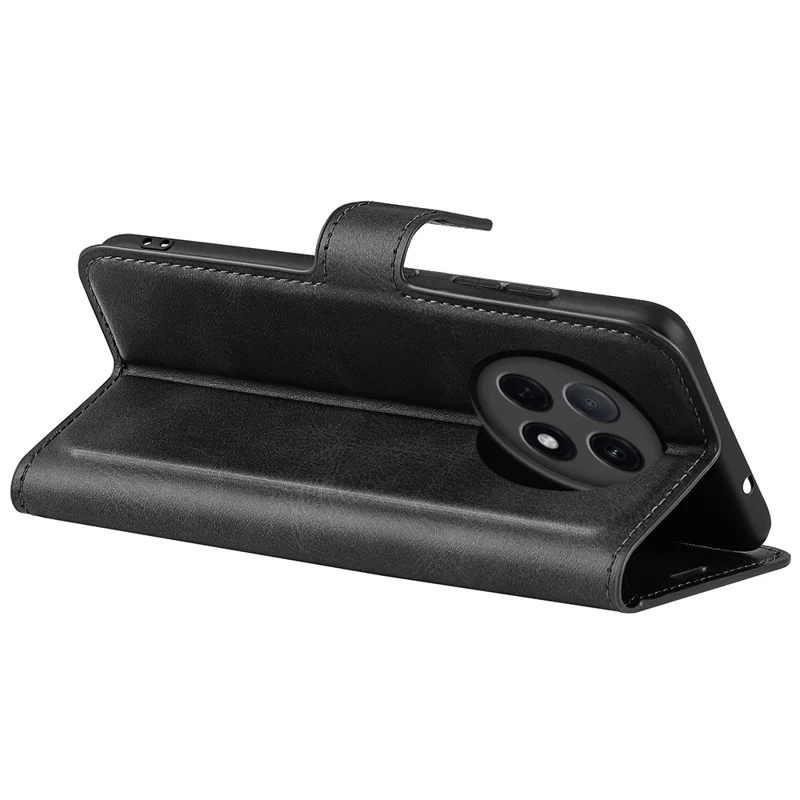 For Oppo F29 Pro 5G Stand Case Anti-Scratch Calf Texture Leather Phone Cover - Black