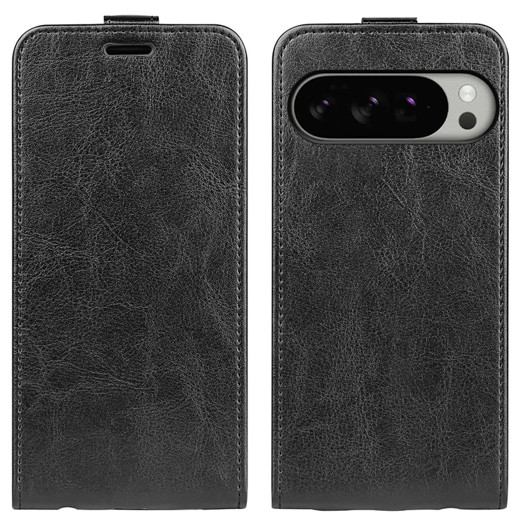 Capa para Google Pixel 10 Pro XL com Slots para Cartões Flip Vertical de Couro - Preto