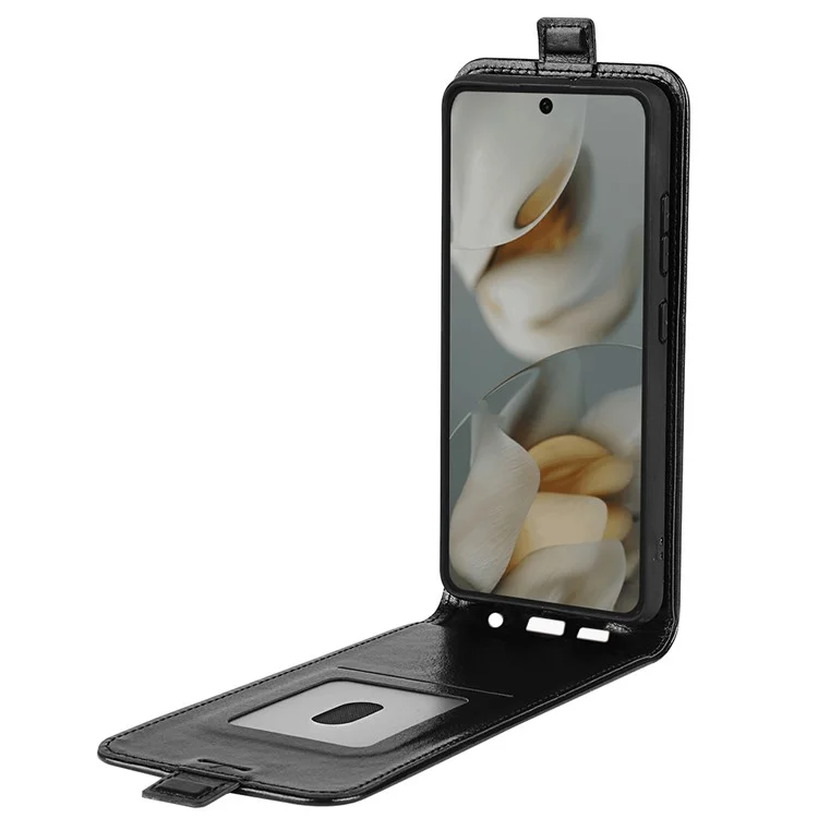 Capa para Google Pixel 10 Pro XL com Slots para Cartões Flip Vertical de Couro - Preto