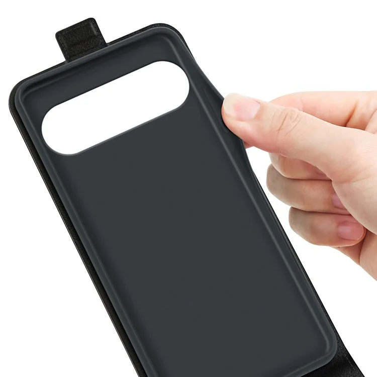 Capa para Google Pixel 10 Pro XL com Slots para Cartões Flip Vertical de Couro - Preto