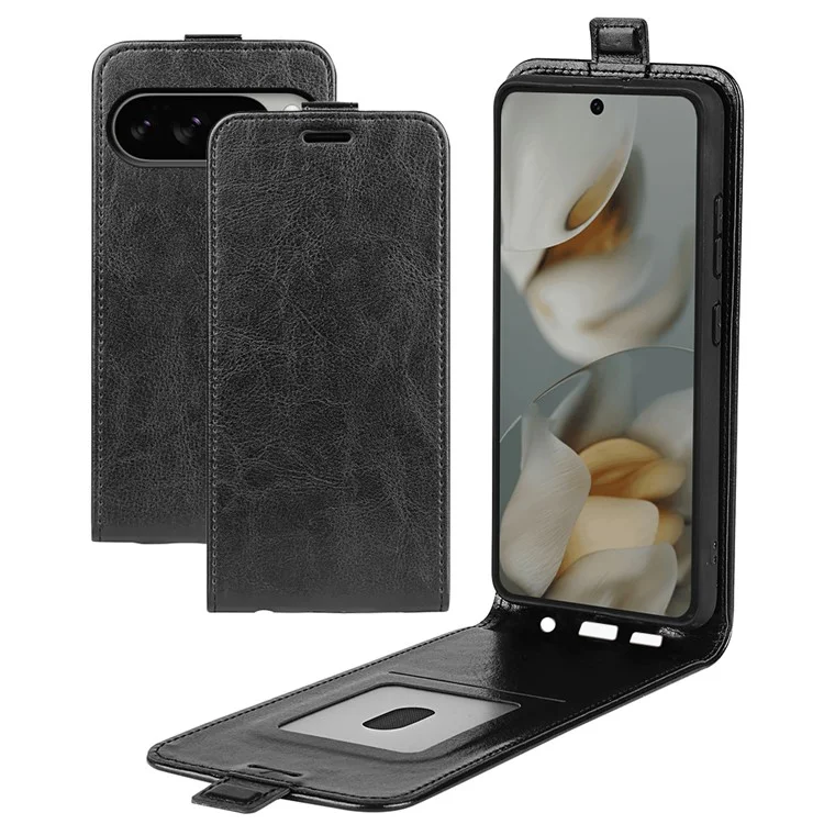 Capa para Google Pixel 10 Pro XL com Slots para Cartões Flip Vertical de Couro - Preto