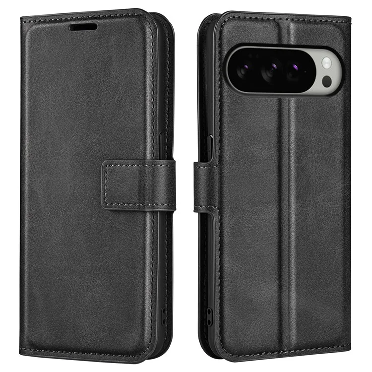 For Google Pixel 10 Pro XL Stand Case Anti-Scratch Calf Texture Leather Phone Cover - Black