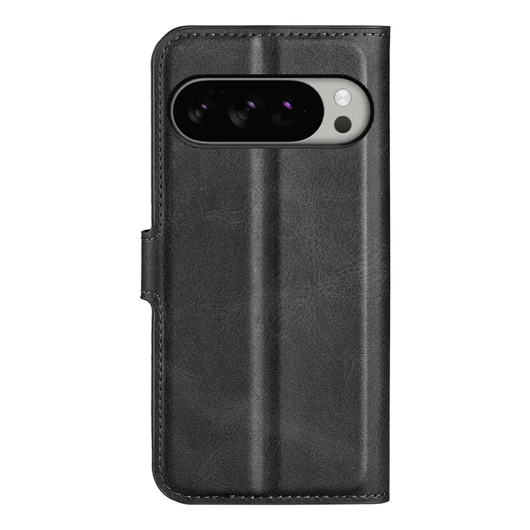 For Google Pixel 10 Pro XL Stand Case Anti-Scratch Calf Texture Leather Phone Cover - Black