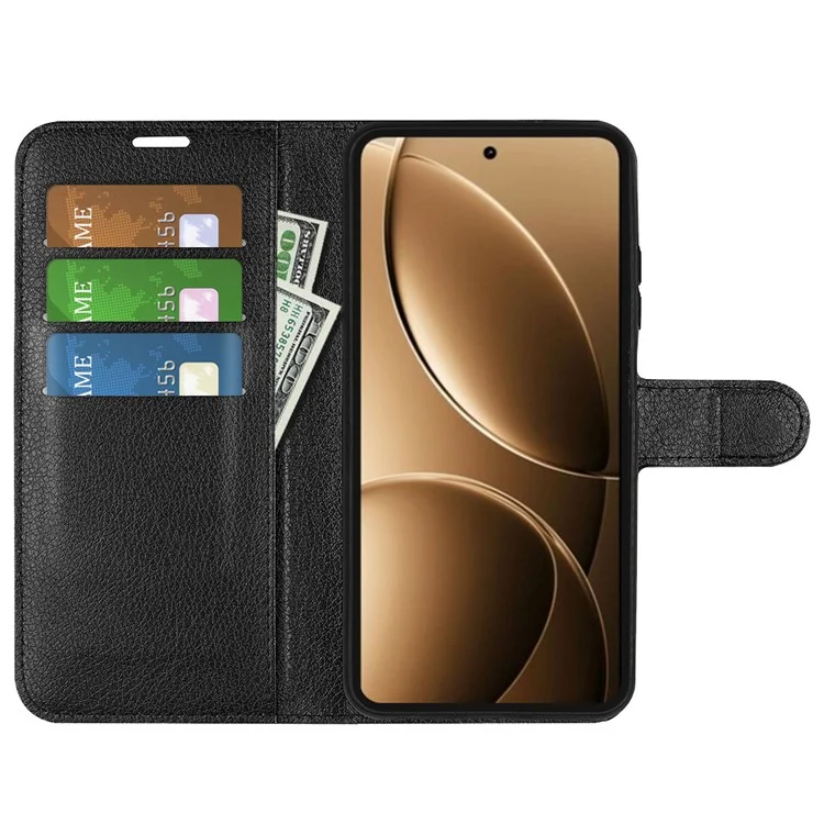 Für Xiaomi Redmi K80 Pro 5G Hülle Litchi Textur stoßfeste Leder Brieftasche Handyhülle - Schwarz