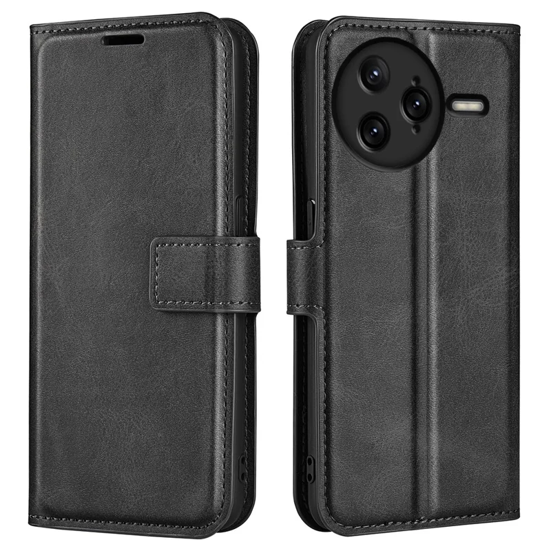 For Xiaomi Redmi K80 Pro 5G Stand Case Anti-Scratch Calf Texture Leather Phone Cover - Black