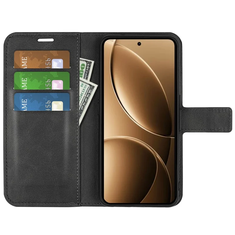 For Xiaomi Redmi K80 Pro 5G Stand Case Anti-Scratch Calf Texture Leather Phone Cover - Black