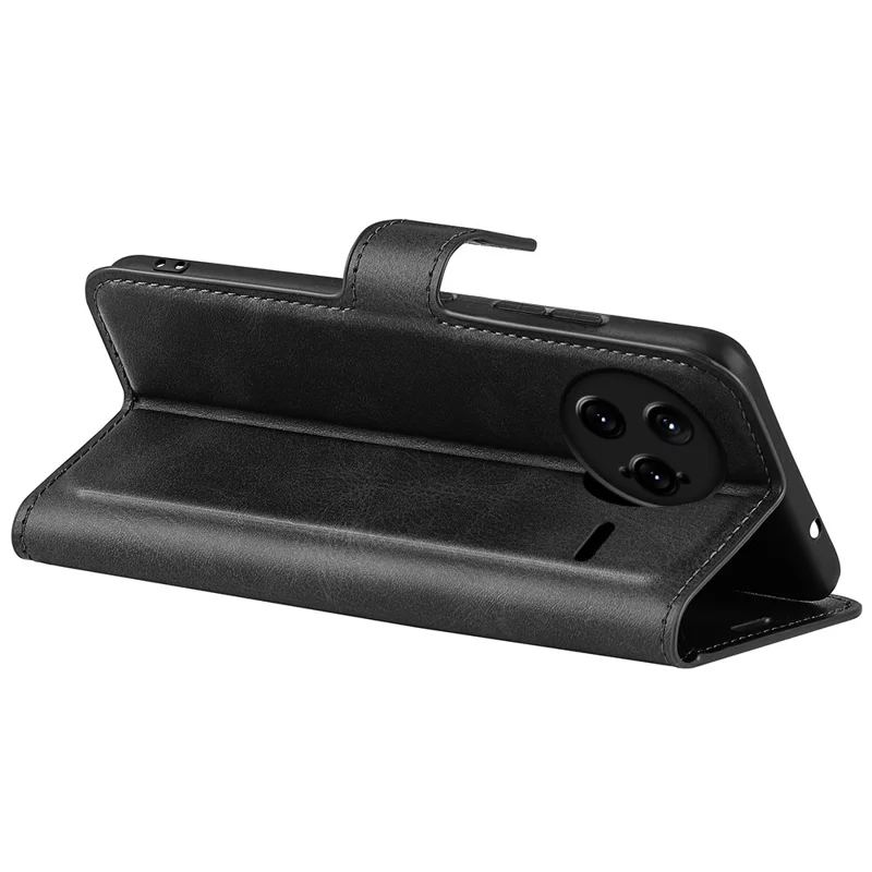 For Xiaomi Redmi K80 Pro 5G Stand Case Anti-Scratch Calf Texture Leather Phone Cover - Black