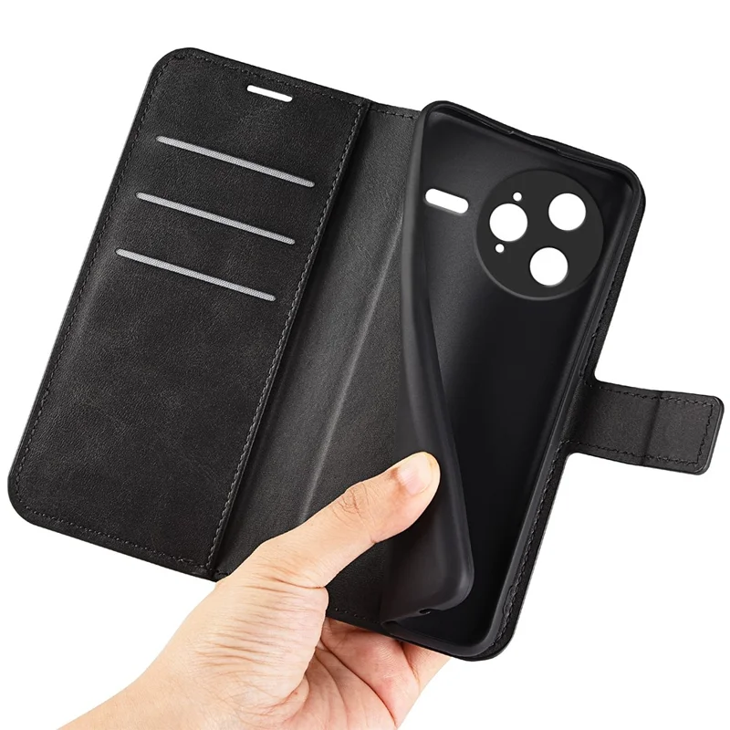 For Xiaomi Redmi K80 Pro 5G Stand Case Anti-Scratch Calf Texture Leather Phone Cover - Black