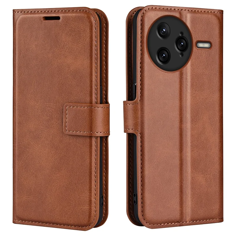 For Xiaomi Redmi K80 Pro 5G Stand Case Anti-Scratch Calf Texture Leather Phone Cover - Light Brown