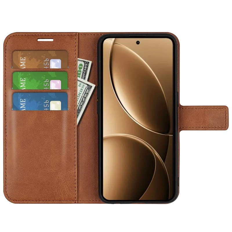 For Xiaomi Redmi K80 Pro 5G Stand Case Anti-Scratch Calf Texture Leather Phone Cover - Light Brown
