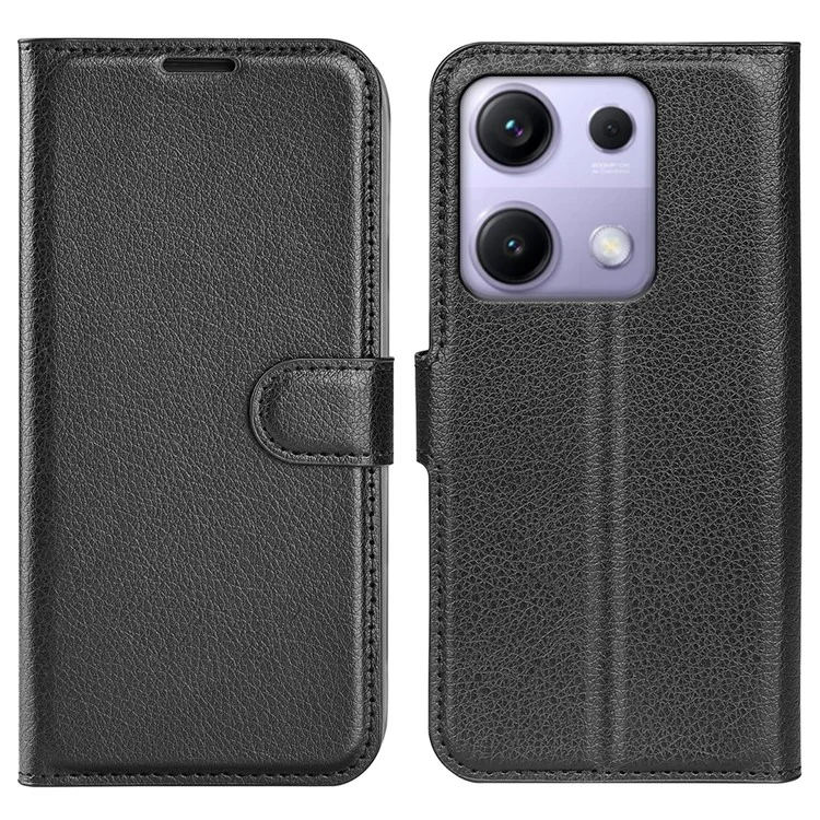 Funda de cuero tipo textura de lichi para Xiaomi Redmi Note 14S 4G, resistente a golpes, con cartera para teléfono - Negro