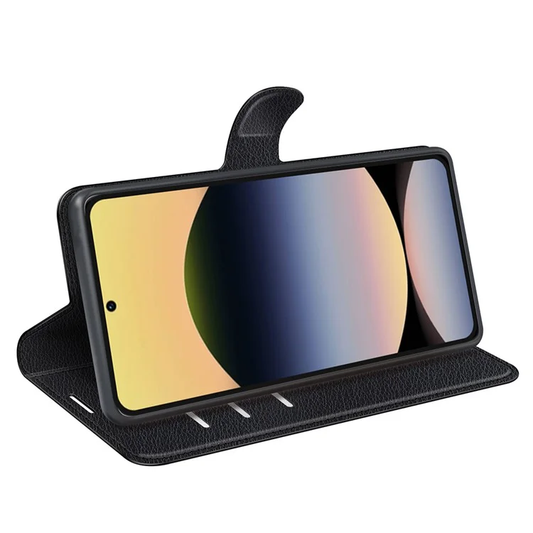 Funda de cuero tipo textura de lichi para Xiaomi Redmi Note 14S 4G, resistente a golpes, con cartera para teléfono - Negro