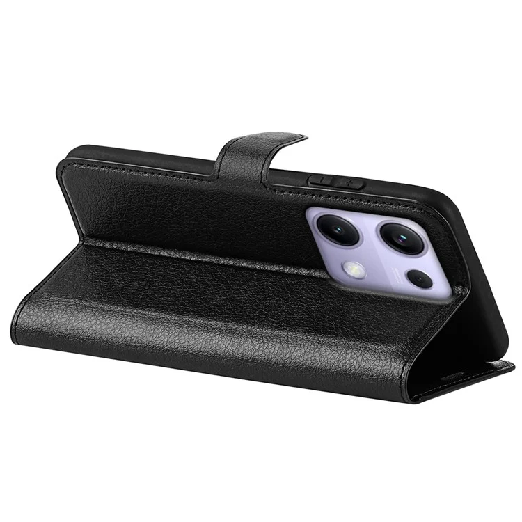 Funda de cuero tipo textura de lichi para Xiaomi Redmi Note 14S 4G, resistente a golpes, con cartera para teléfono - Negro