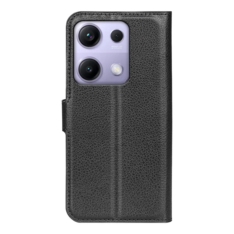 Funda de cuero tipo textura de lichi para Xiaomi Redmi Note 14S 4G, resistente a golpes, con cartera para teléfono - Negro
