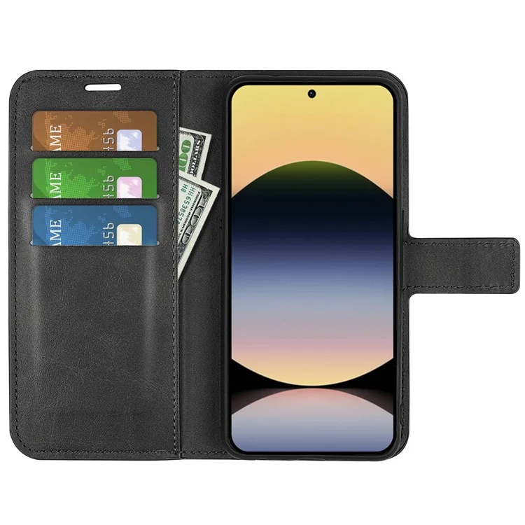 Funda Xiaomi Redmi Note 14S 4G con Soporte Tipo Cuero de Ternera Antiarañazos - Negro