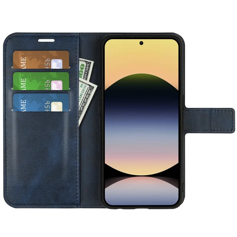 For Xiaomi Redmi Note 14S 4G Stand Case Anti-Scratch Calf Texture Leather Phone Cover - Blue