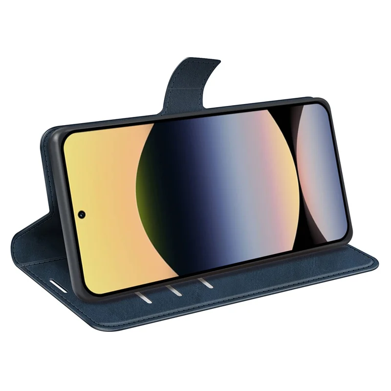For Xiaomi Redmi Note 14S 4G Stand Case Anti-Scratch Calf Texture Leather Phone Cover - Blue