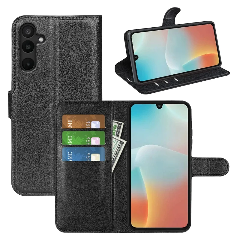Étui pour Samsung Galaxy M16 5G Texture de Litchi Antichoc Portefeuille Housse de Téléphone en Cuir - Noir