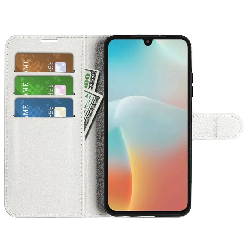 For Samsung Galaxy M16 5G Case Litchi Texture Shockproof Leather Wallet Phone Cover - White