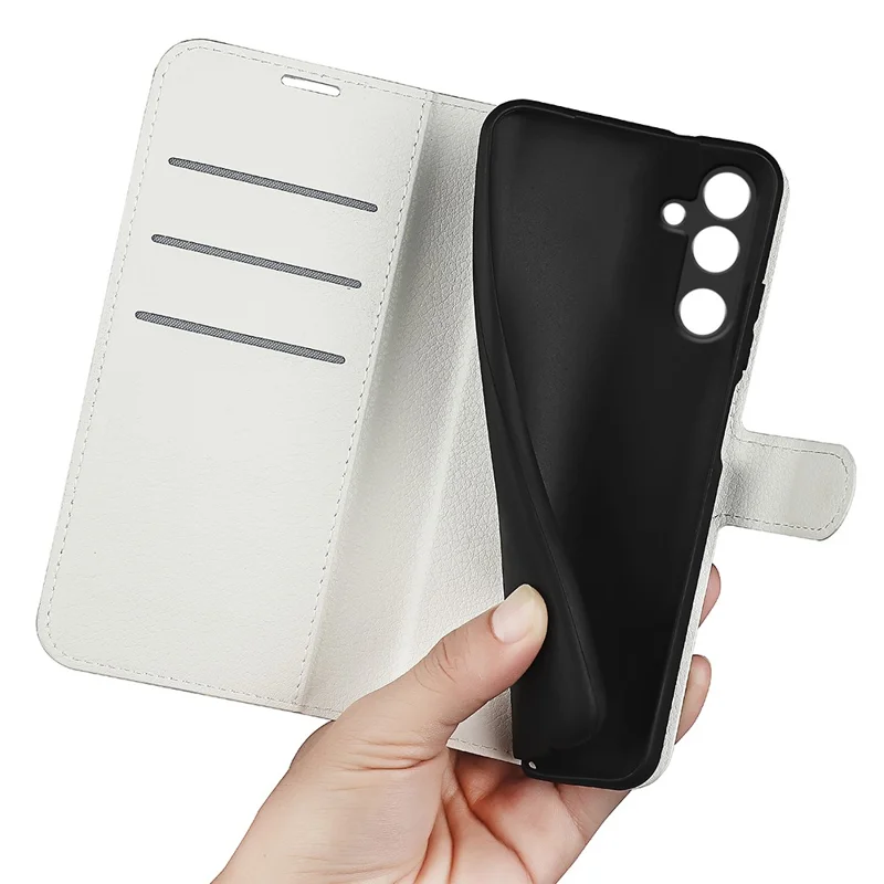 For Samsung Galaxy M16 5G Case Litchi Texture Shockproof Leather Wallet Phone Cover - White