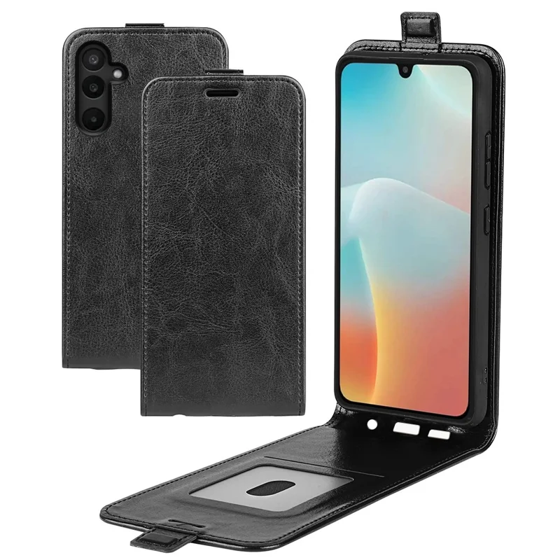 Für Samsung Galaxy M16 5G Hülle mit Kartenfächern Vertikale Klapphülle aus Leder Handyhülle - Schwarz
