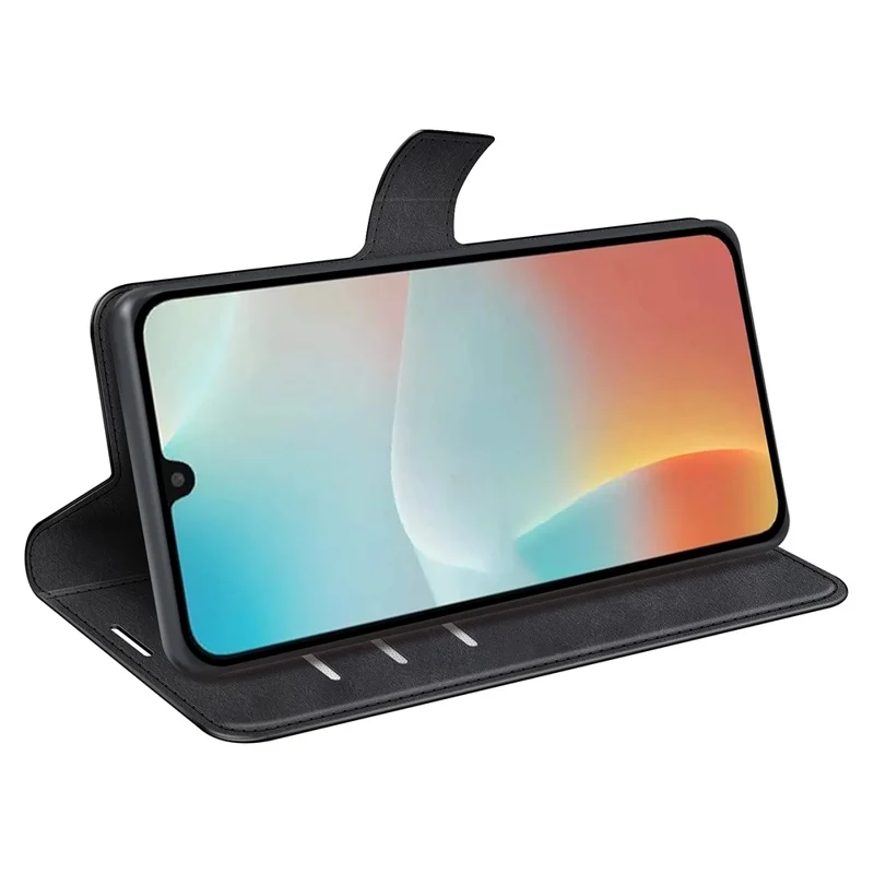 For Samsung Galaxy M16 5G Stand Case Anti-Scratch Calf Texture Leather Phone Cover - Black