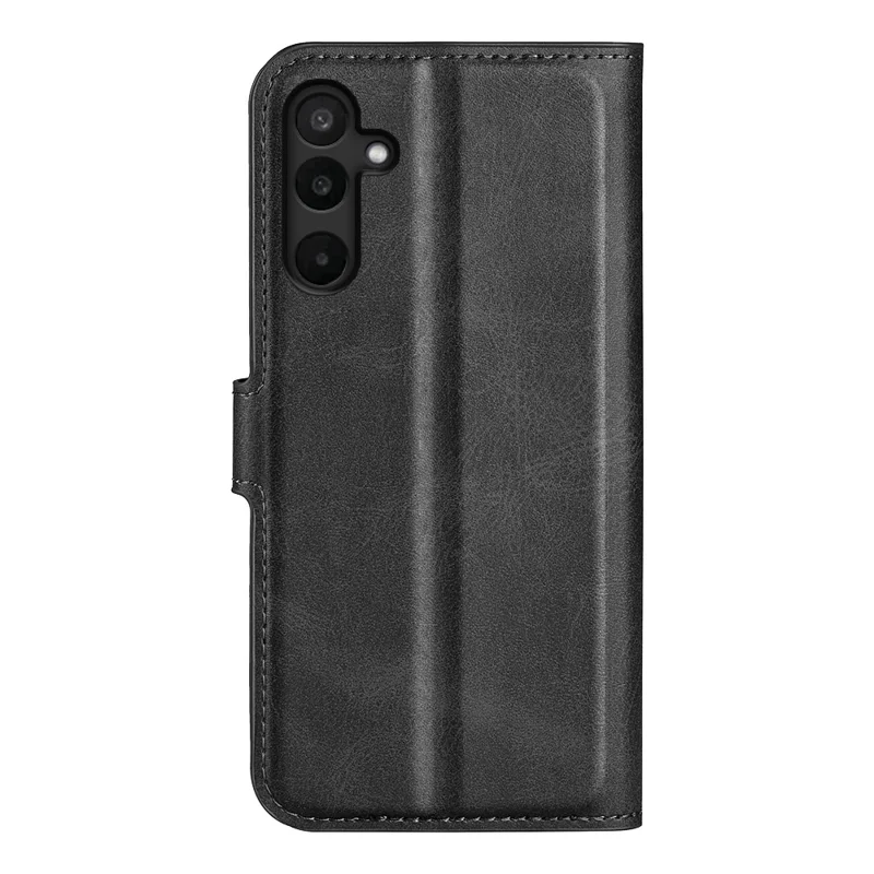 For Samsung Galaxy M16 5G Stand Case Anti-Scratch Calf Texture Leather Phone Cover - Black