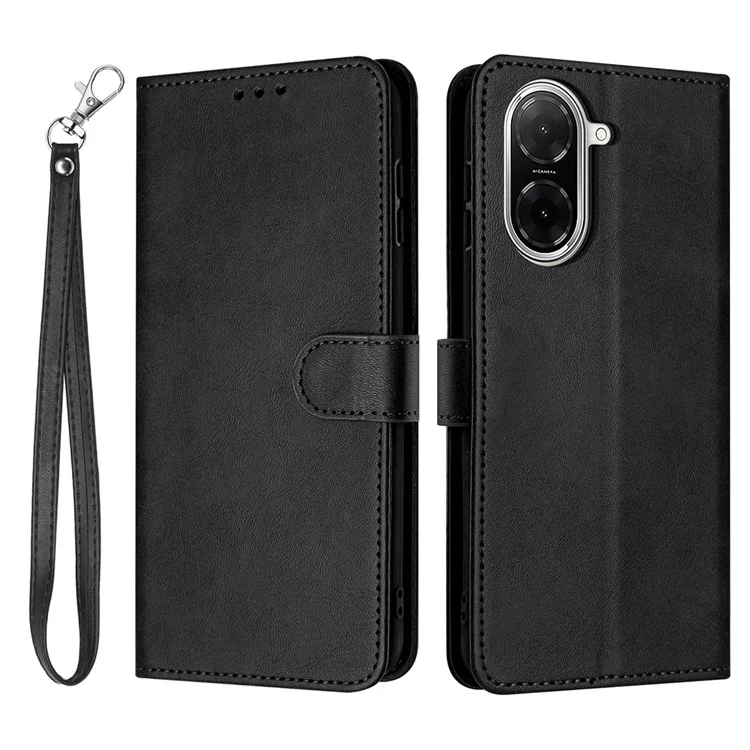 Leather Case for Xiaomi Redmi A5 4G (171.7mm) / Poco C71 4G Stand Wallet Phone Cover Calf Texture - Black