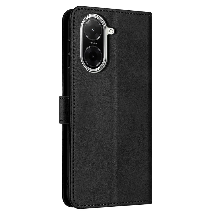 Leather Case for Xiaomi Redmi A5 4G (171.7mm) / Poco C71 4G Stand Wallet Phone Cover Calf Texture - Black
