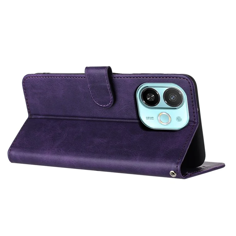 Lederhülle für TECNO Spark 30C 5G / Pop 9 5G Ständer Brieftasche Handyhülle mit Kalbsleder-Textur - Lila