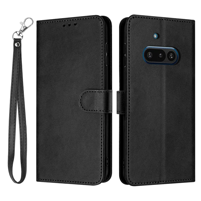 Leather Case for Nothing Phone (3a) Stand Wallet Phone Cover Calf Texture - Black