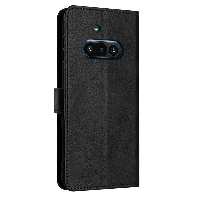 Leather Case for Nothing Phone (3a) Stand Wallet Phone Cover Calf Texture - Black