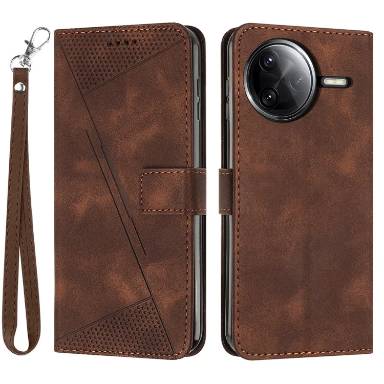 Leather Case for Xiaomi Poco F7 Pro 5G / F7 Ultra 5G / K80 5G / K80 Pro 5G Imprinted Triangle Phone Cover - Brown