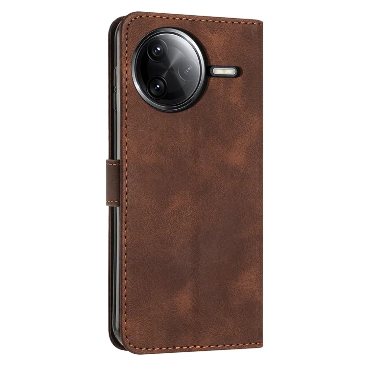 Leather Case for Xiaomi Poco F7 Pro 5G / F7 Ultra 5G / K80 5G / K80 Pro 5G Imprinted Triangle Phone Cover - Brown