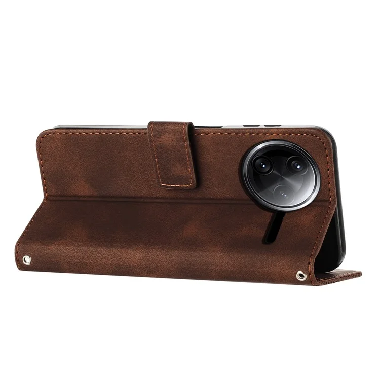 Leather Case for Xiaomi Poco F7 Pro 5G / F7 Ultra 5G / K80 5G / K80 Pro 5G Imprinted Triangle Phone Cover - Brown