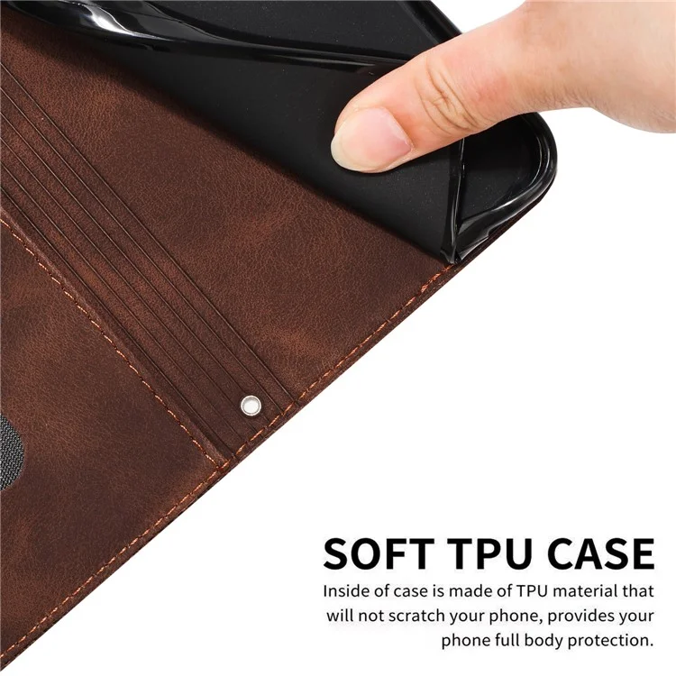 Leather Case for Xiaomi Poco F7 Pro 5G / F7 Ultra 5G / K80 5G / K80 Pro 5G Imprinted Triangle Phone Cover - Brown