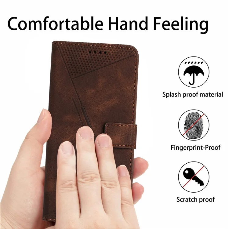 Leather Case for Xiaomi Poco F7 Pro 5G / F7 Ultra 5G / K80 5G / K80 Pro 5G Imprinted Triangle Phone Cover - Brown
