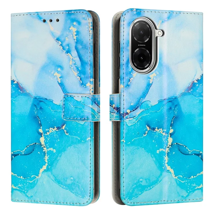 Stand Case for Xiaomi Redmi A5 4G (171.7mm) / Poco C71 4G Marble Pattern PU Leather Wallet Phone Cover - Blue  /  Green