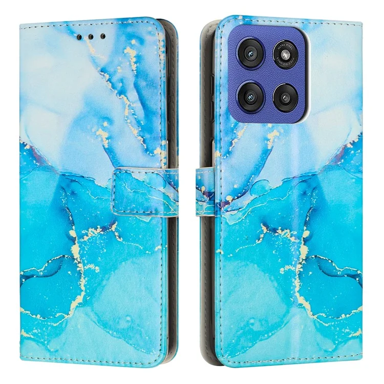 Stand Case for Motorola Edge 60 5G / 60 Fusion 5G / Edge (2025) 5G Marble Pattern PU Leather Wallet Phone Cover - Blue  /  Green