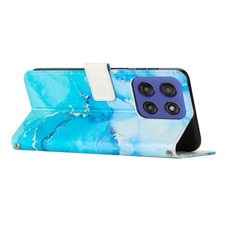 Stand Case for Motorola Edge 60 5G / 60 Fusion 5G / Edge (2025) 5G Marble Pattern PU Leather Wallet Phone Cover - Blue  /  Green