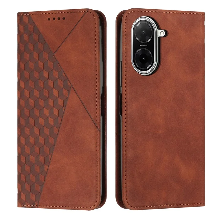 Étui portefeuille pour Xiaomi Redmi A5 4G (171,7 mm) / Poco C71 4G en cuir avec motif imprimé - Marron
