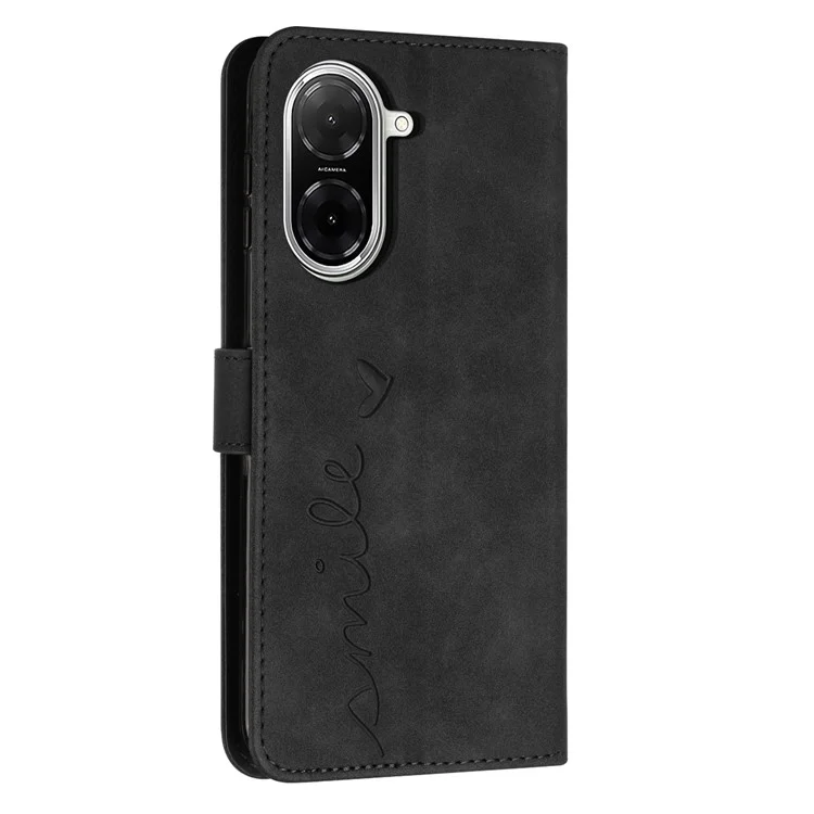 Capa de Suporte para Xiaomi Redmi A5 4G (171,7mm) / Poco C71 4G em Couro PU com Estampa de Coração - Preto