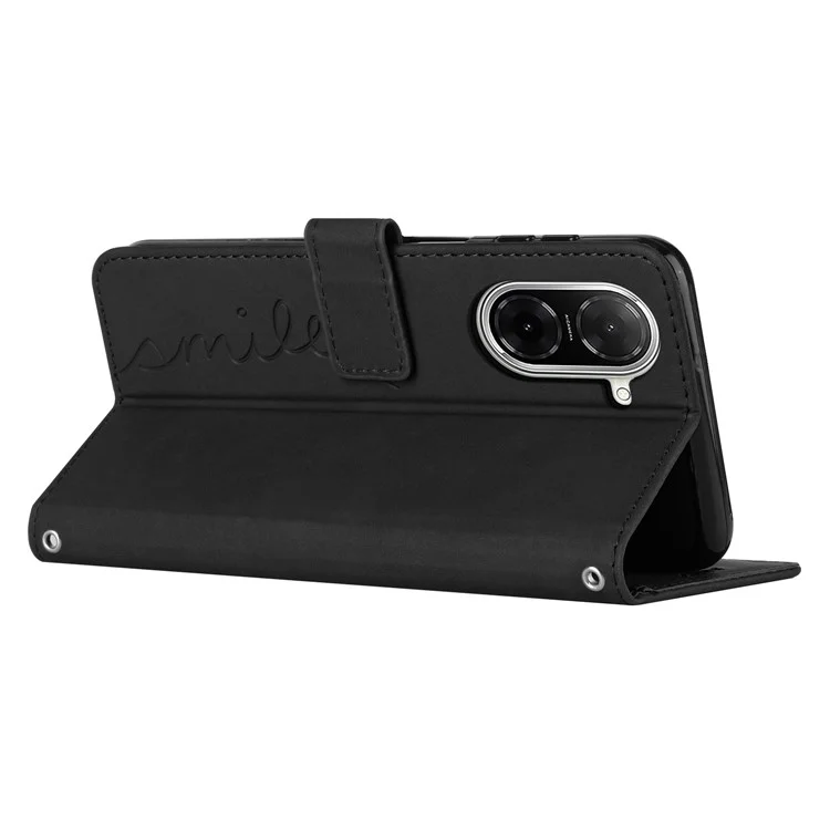Capa de Suporte para Xiaomi Redmi A5 4G (171,7mm) / Poco C71 4G em Couro PU com Estampa de Coração - Preto