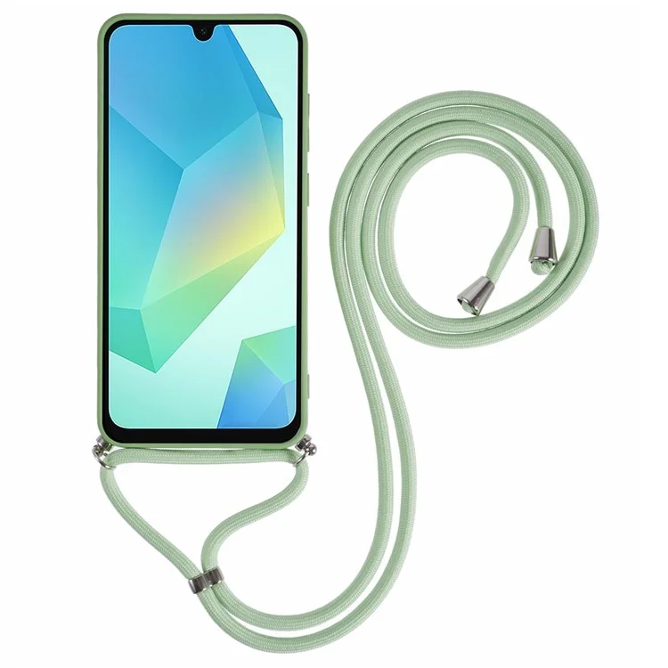 Für Samsung Galaxy A16 4G / 5G Hülle Flexibles TPU mit Faserfütterung Stoßfeste Handyhülle mit Umhängeband - Matcha Grün
