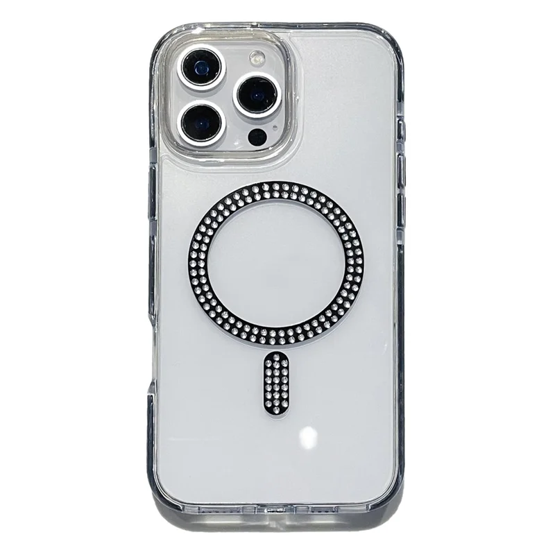 For iPhone 15 Pro Max Case Compatible with MagSafe Rhinestone Decor TPU + PC Phone Cover - Black