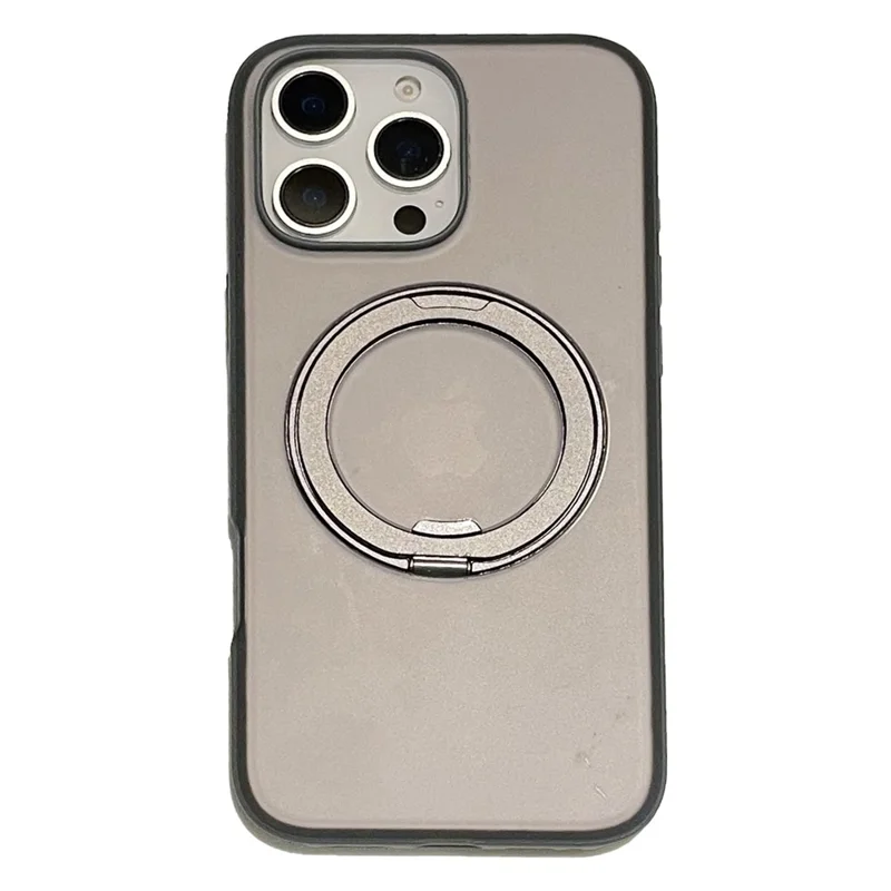 For iPhone 15 Pro Max Magnetic Case PC + TPU Kickstand Phone Back Cover - Black