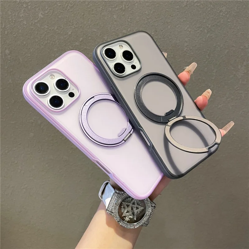 For iPhone 15 Pro Max Magnetic Case PC + TPU Kickstand Phone Back Cover - Light Green