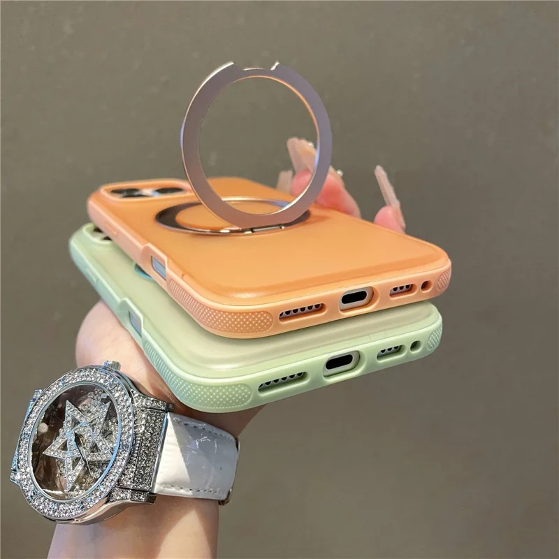 For iPhone 15 Pro Max Magnetic Case PC + TPU Kickstand Phone Back Cover - Light Green