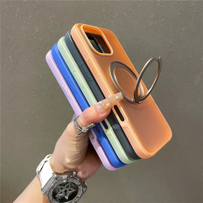 For iPhone 15 Pro Max Magnetic Case PC + TPU Kickstand Phone Back Cover - Light Green